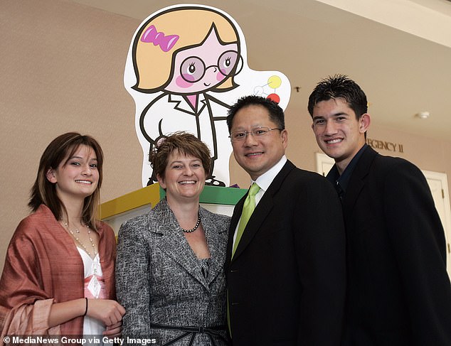 Jensen Huang, co-founder of Nvidia with his family: daughter Madison (left) wife Lori, second left, and son Spencer (right)