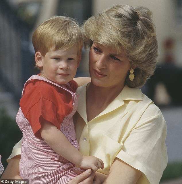 He said he took the drugs in an attempt to help him heal the 'grief' and 'trauma' he felt after the death of his mother. Pictured, Harry with Princess Diana in 1987
