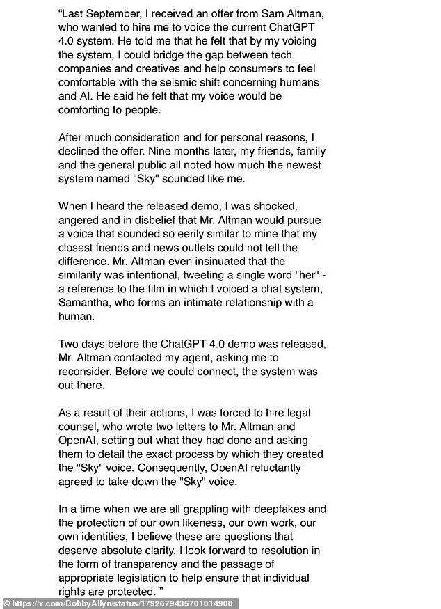 The Academy Award-nominated actress issued a statement via her publicist Marcel Pariseau to NPR, explaining the issue in detail on Monday