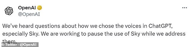 OpenAI has now paused the Sky voice in response to the controversy, saying that they had 'heard questions' about how the voice was chosen