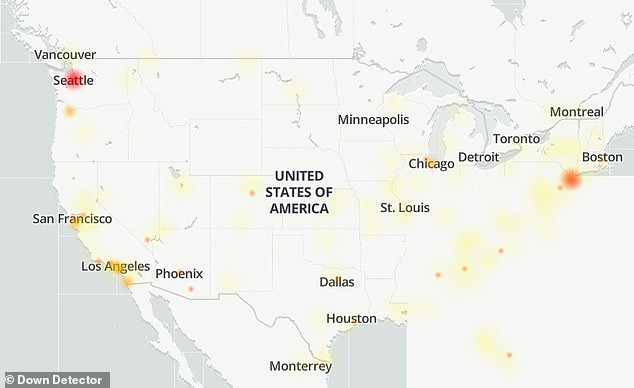 This map shows the regions most impacted by the Bing.com outage on Tursday morning
