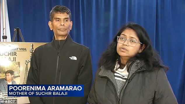 Police said they found no evidence of foul play at the scene and ruled the death a suicide, but Balaji's parents Poornima Ramarao and Balaji Ramamurthy say their son's bathroom showed evidence of a fight